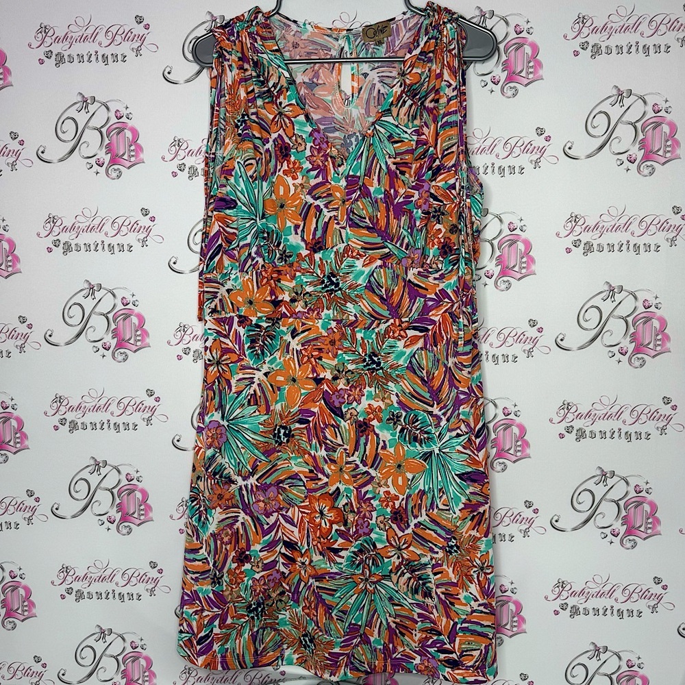 Coline dress tropical printed orange blue purple white pink tie up sleeve bows